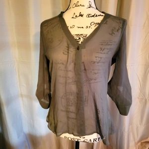 Vanity Olive Green Sheer button down long sleeve Medium